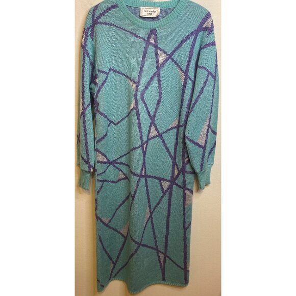 Vintage Schrader Knit Sweater, SweaterDress USA 90s Y2k Stretch Jumper Kimono 16 - Picture 1 of 6